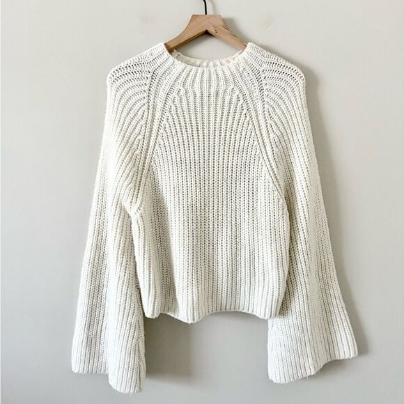 Amuse Society Flare Sleeve Knit Crew Neck Sweater in Cream - Size S - Picture 2 of 6